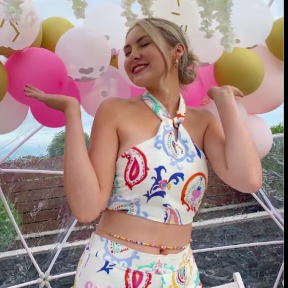 Zara Paisley Halter Tie Crop Top - Picture 3 of 8